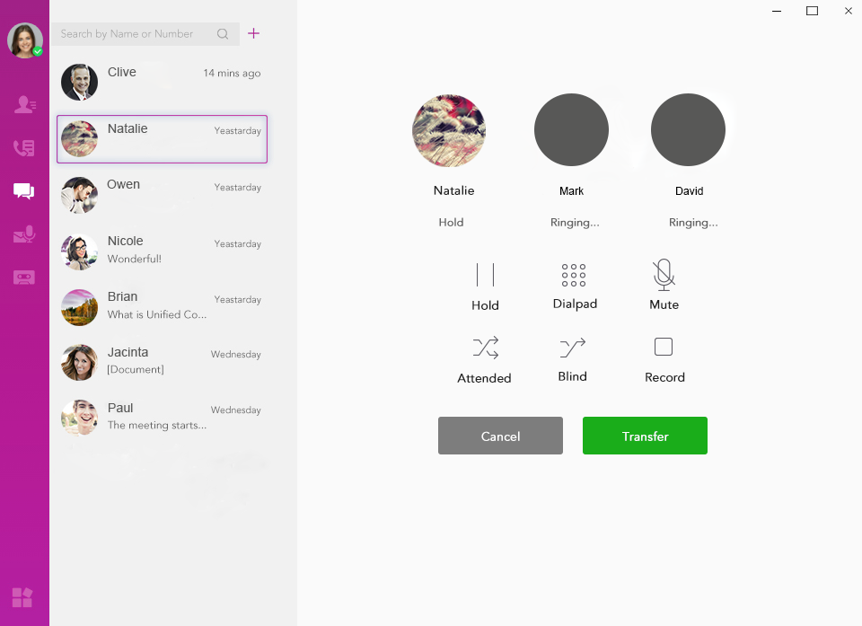 Call-transfer in2pbx-call-transfer-screen